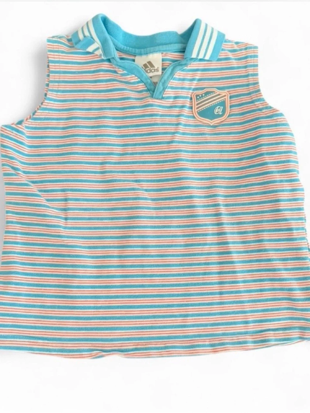 adidas Sleeveless Striped Polo Tank Top - Aqua, Pink, White